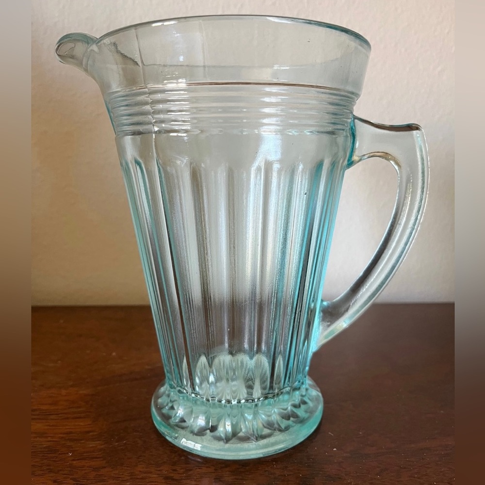 1940s Vintage Aqua Blue Glass Water Pitcher